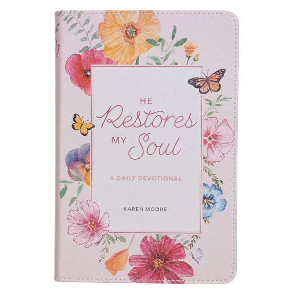 He Restores My Soul Pink Faux Leather Daily Devotional for Women - KI Gifts Christian Supplies