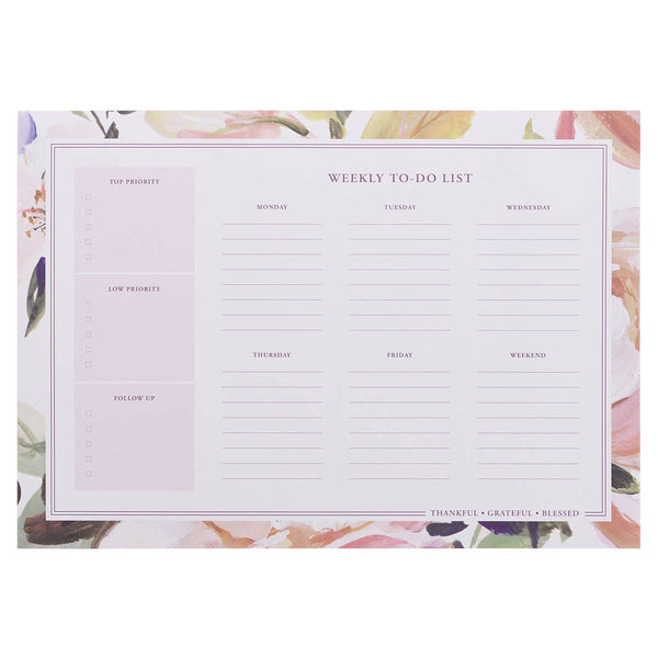 Thankful Grateful Blessed Floral Weekly To-Do List Planner Pad