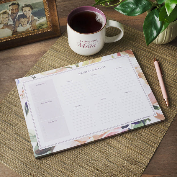 Thankful Grateful Blessed Floral Weekly To-Do List Planner Pad