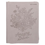 2027 Amazing Grace Large Zippered Taupe Faux Leather 18-Month Planner for Women