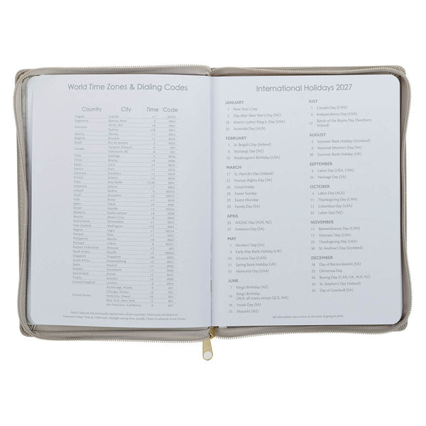 2027 Amazing Grace Large Zippered Taupe Faux Leather 18-Month Planner for Women