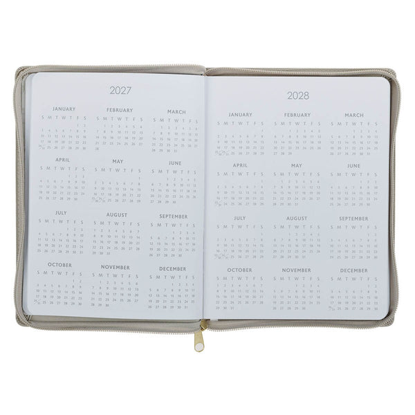 2027 Amazing Grace Large Zippered Taupe Faux Leather 18-Month Planner for Women