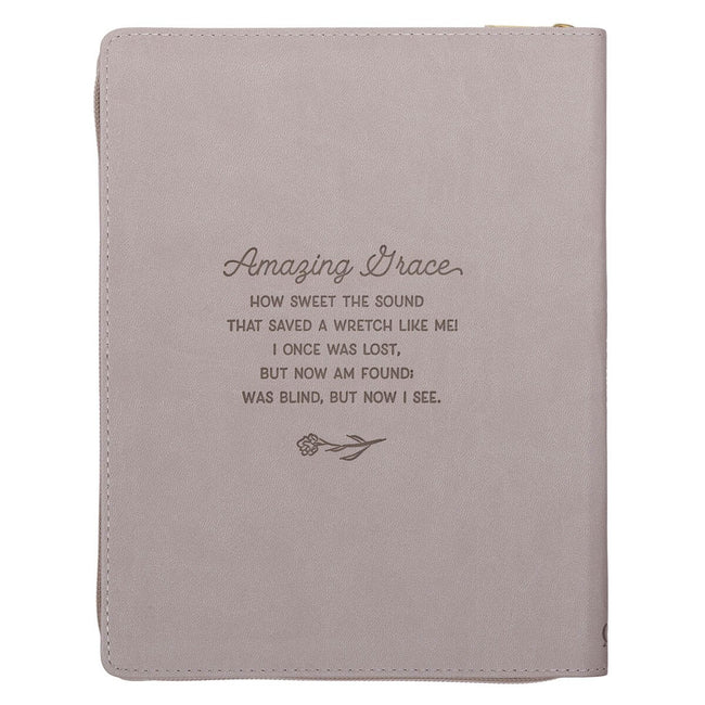 2027 Amazing Grace Large Zippered Taupe Faux Leather 18-Month Planner for Women