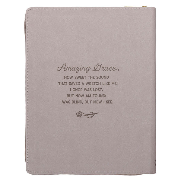 2027 Amazing Grace Large Zippered Taupe Faux Leather 18-Month Planner for Women