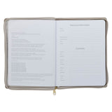 2027 Amazing Grace Large Zippered Taupe Faux Leather 18-Month Planner for Women