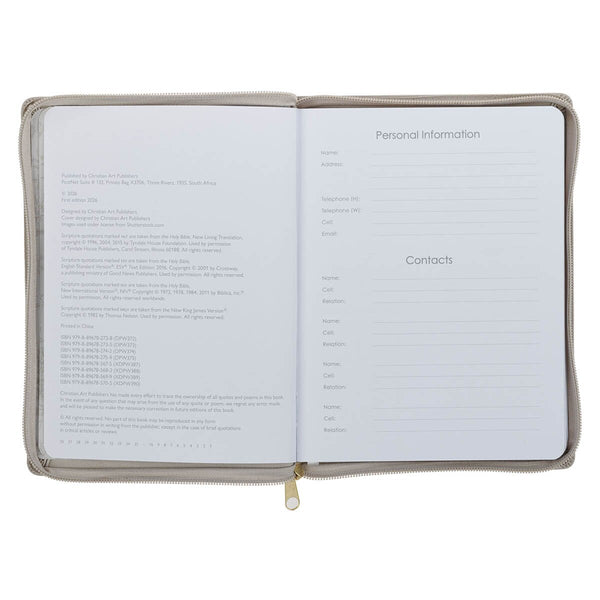 2027 Amazing Grace Large Zippered Taupe Faux Leather 18-Month Planner for Women