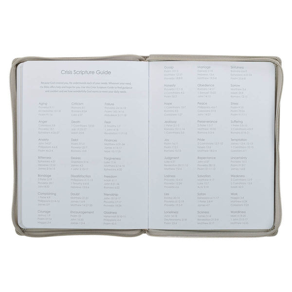 2027 Amazing Grace Large Zippered Taupe Faux Leather 18-Month Planner for Women