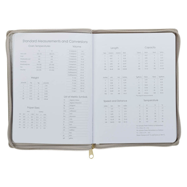 2027 Amazing Grace Large Zippered Taupe Faux Leather 18-Month Planner for Women