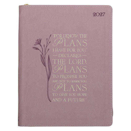 2027 Plans Large Zippered Dusty Mauve Faux Leather 18-Month Planner for Women - Jeremiah 29:11