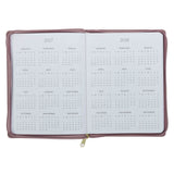 2027 Plans Large Zippered Dusty Mauve Faux Leather 18-Month Planner for Women - Jeremiah 29:11