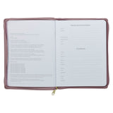 2027 Plans Large Zippered Dusty Mauve Faux Leather 18-Month Planner for Women - Jeremiah 29:11