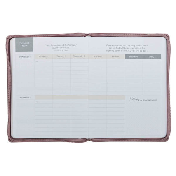 2027 Plans Large Zippered Dusty Mauve Faux Leather 18-Month Planner for Women - Jeremiah 29:11