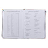 2027 Be Still and Know Large Zippered White Floral Faux Leather 18-Month Planner for Women - Psalm 46:10