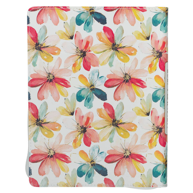 2027 Be Still and Know Large Zippered White Floral Faux Leather 18-Month Planner for Women - Psalm 46:10