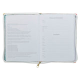 2027 Be Still and Know Large Zippered White Floral Faux Leather 18-Month Planner for Women - Psalm 46:10