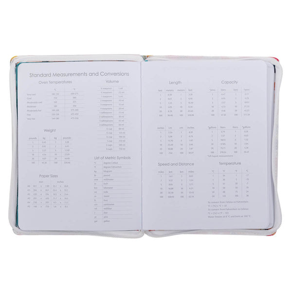 2027 Be Still and Know Large Zippered White Floral Faux Leather 18-Month Planner for Women - Psalm 46:10