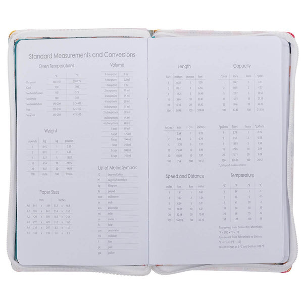 2027 Be Still and Know Large Zippered White Floral Faux Leather 18-Month Planner for Women - Psalm 46:10