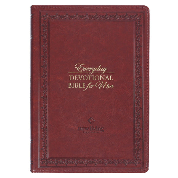 Saddle Tan Faux Leather NLT Everyday Devotional Bible for Men - KI Gifts Christian Supplies