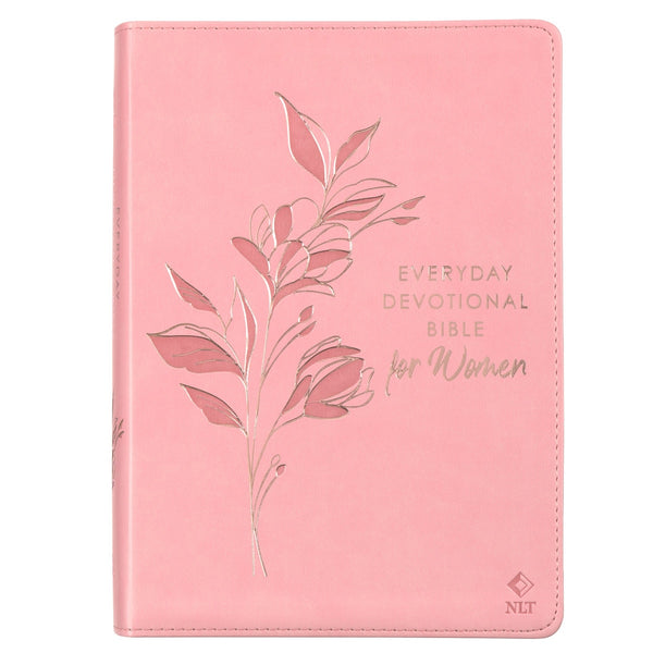 Sunrise Pink Floral Faux Leather NLT Everyday Devotional Bible for Women - KI Gifts Christian Supplies