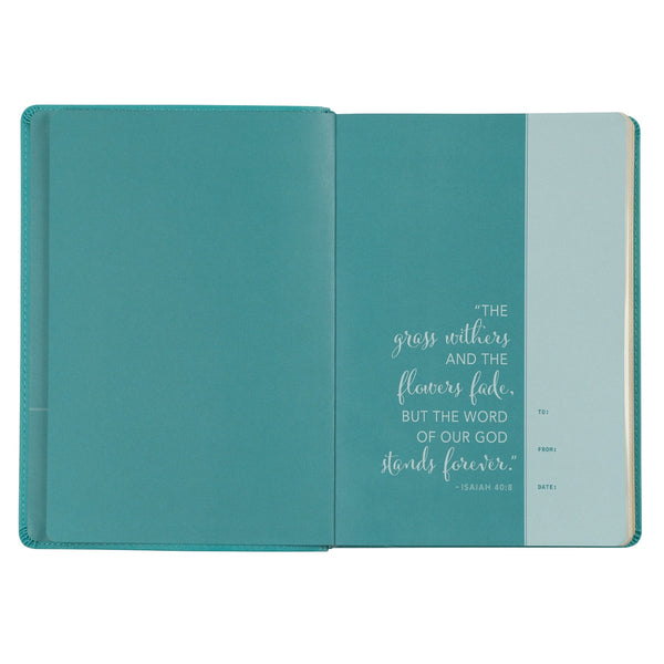 Floral Teal Faux Leather NLT Everyday Devotional Bible for Women