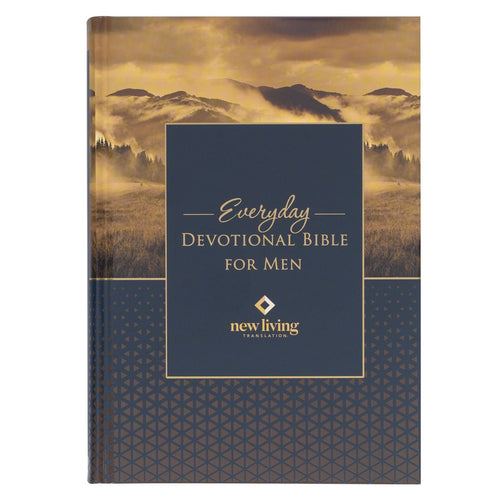 Gold and Navy Mountain View Hardcover NLT Everyday Devotional Bible for Men - KI Gifts Christian Supplies