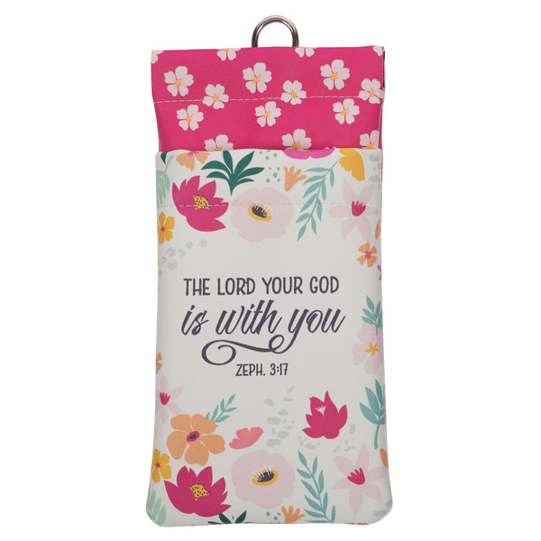 Lord is With You Pink Floral Faux Leather Double Eyeglass Case - Zephaniah 3:17 - KI Gifts Christian Supplies