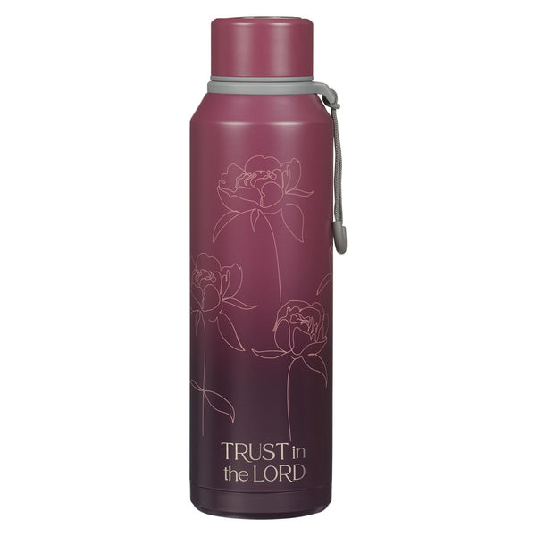 Trust in the Lord Plum Floral Stainless Steel Water Bottle - Proverbs 3:5 - KI Gifts Christian Supplies