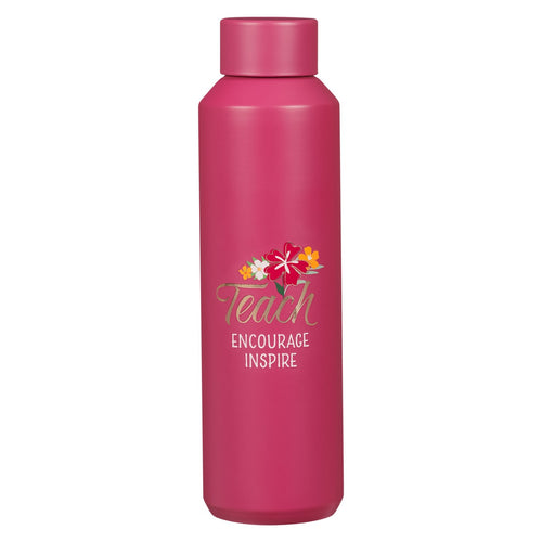 Teach, Encourage, Inspire Fuchsia Pink Stainless Steel Water Bottle - KI Gifts Christian Supplies