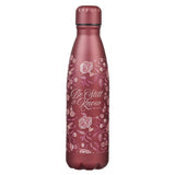 Be Still Metallic Raisin Plum Floral Stainless Steel Water Bottle - Psalm 46:10 - KI Gifts Christian Supplies