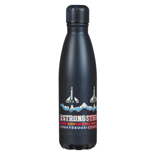 Be Strong and Courageous Blue Space Stainless Steel Water Bottle - Joshua 1:9