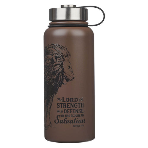 The Lord is My Strength Brown Stainless Steel Water Bottle - Exodus 15:2 - KI Gifts Christian Supplies