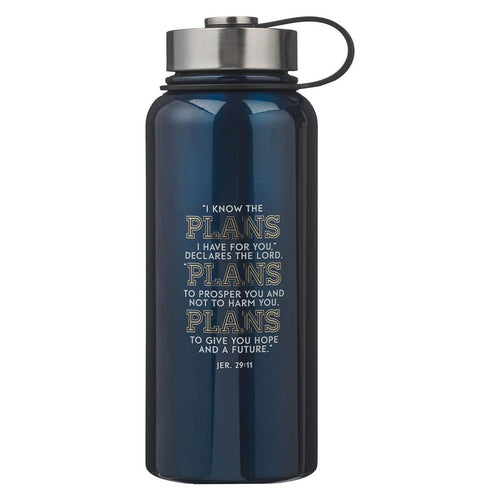 The Plans Navy Blue Stainless Steel Water Bottle - Jeremiah 29:11 - KI Gifts Christian Supplies