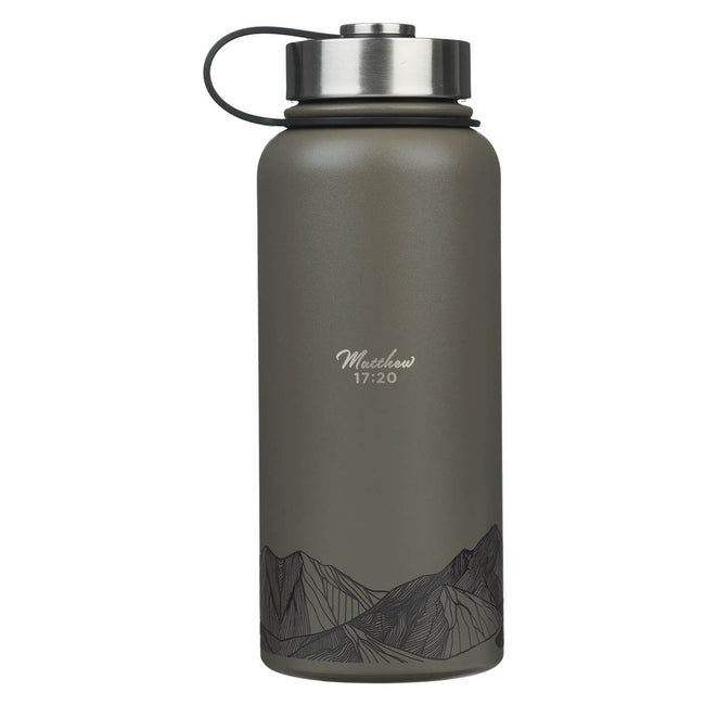 Faith Dusty Brown Stainless Steel Water Bottle - Matthew 17:20