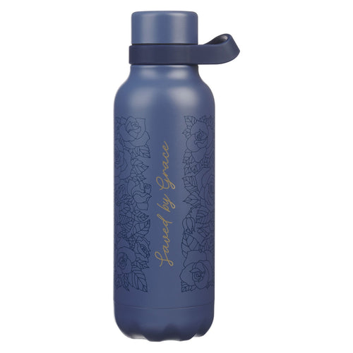 Saved by Grace Blue Floral Stainless Steel Water Bottle - KI Gifts Christian Supplies