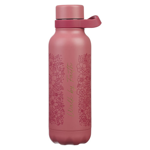 Walk by Faith Rose Floral Stainless Steel Water Bottle - KI Gifts Christian Supplies