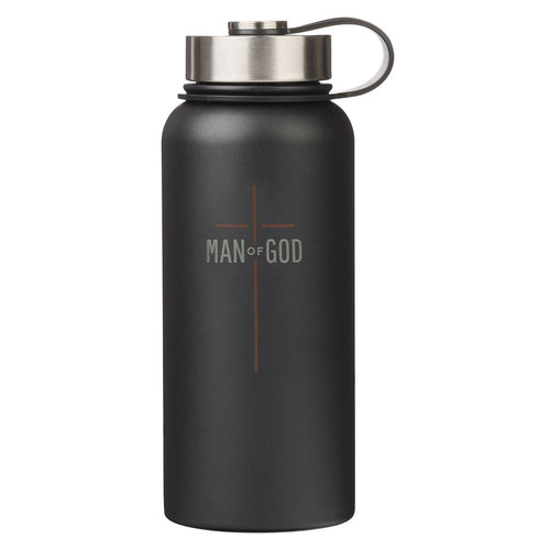 Man of God Matte Black Stainless Steel Water Bottle - KI Gifts Christian Supplies