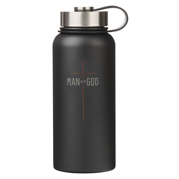 Man of God Matte Black Stainless Steel Water Bottle - KI Gifts Christian Supplies