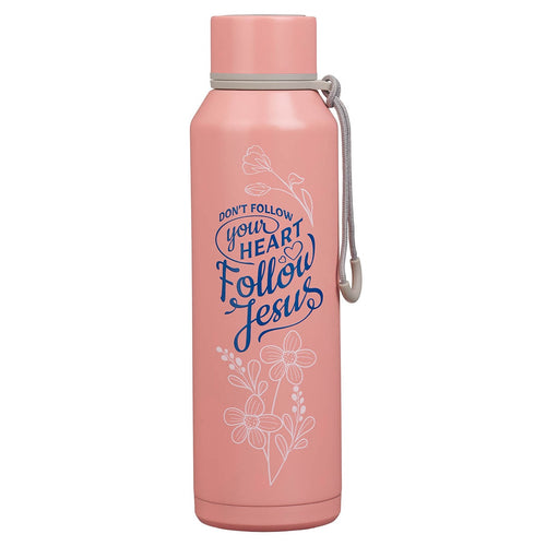 Follow Jesus Peach Floral Stainless Steel Water Bottle