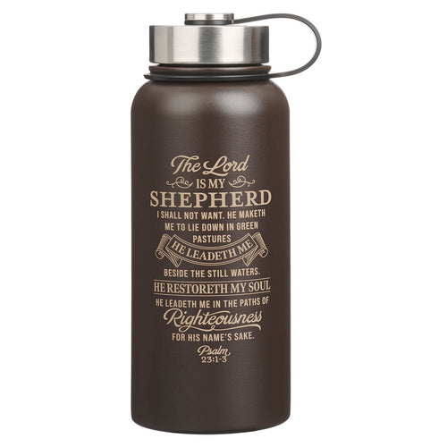 Shepherd Brown Stainless Steel Water Bottle - Psalm 23:1-3