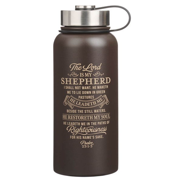 Shepherd Brown Stainless Steel Water Bottle - Psalm 23:1-3