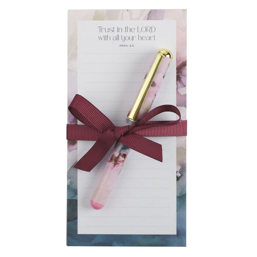 Trust in the Lord Magnetic Notepad and Pen Gift Set - Proverbs 3:5 - KI Gifts Christian Supplies