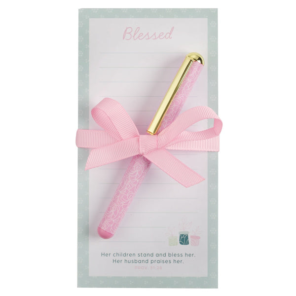 Blessed Magnetic Notepad and Pen Gift Set - Proverbs 31:28 - KI Gifts Christian Supplies