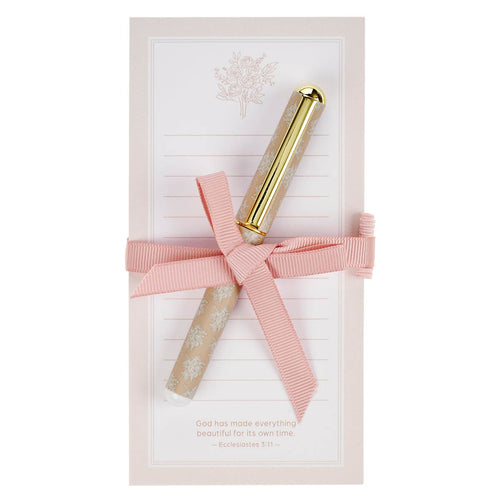 Everything Beautiful Blush Taupe Magnetic Notepad and Pen Gift Set - Ecclesiastes 3:11