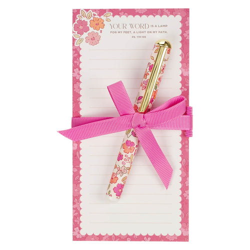 Lamp for My Feet Pink Meadow Magnetic Notepad and Pen Gift Set - Psalm 119:105