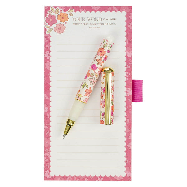 Lamp for My Feet Pink Meadow Magnetic Notepad and Pen Gift Set - Psalm 119:105