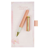 Amazing Grace Pink Floral Magnetic Notepad and Pen Gift Set