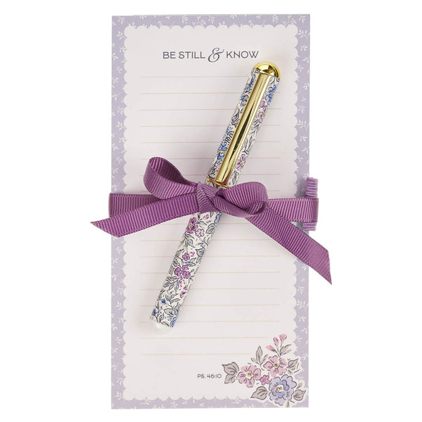Be Still and Know Purple Trio Magnetic Notepad and Pen Gift Set - Psalm 46:10