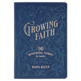 Growing Faith: 90 Devotional Stories for Families Blue Faux Leather Gift Book - KI Gifts Christian Supplies