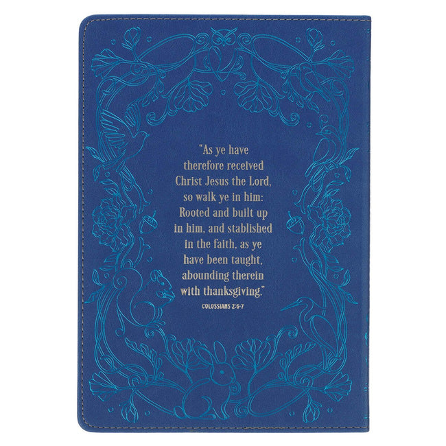 Growing Faith: 90 Devotional Stories for Families Blue Faux Leather Gift Book