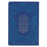 Growing Faith: 90 Devotional Stories for Families Blue Faux Leather Gift Book